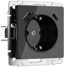 Изображение Розетка с быстрой зарядкой USB тип A+C (черный акрил) W1171748